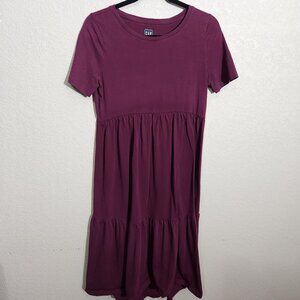 Gap Maternity Dress Womens Small Purple Short Sleeve Tiered Dress Soft Stretch